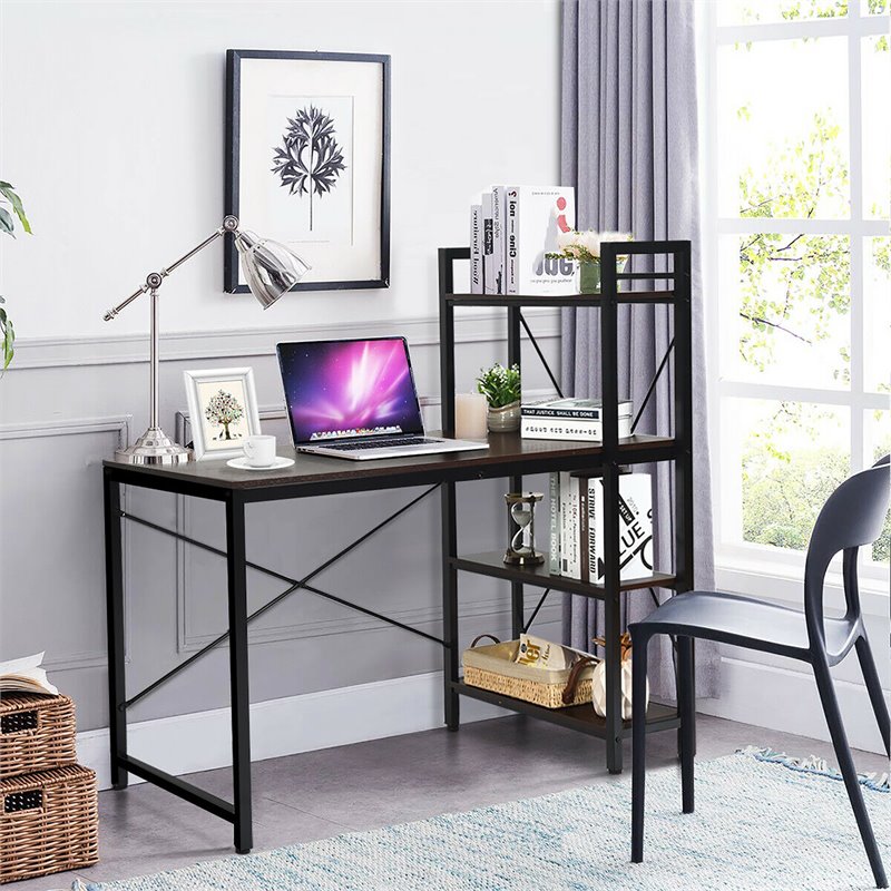 Costway 4-tier Contemporary MDF and Iron Computer Desk in Brown