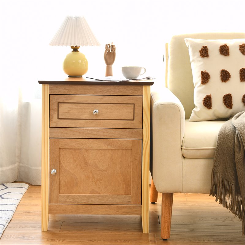 Costway 2-tier Contemporary MDF and Pine Wood Nightstands in Natural (Set of 2)