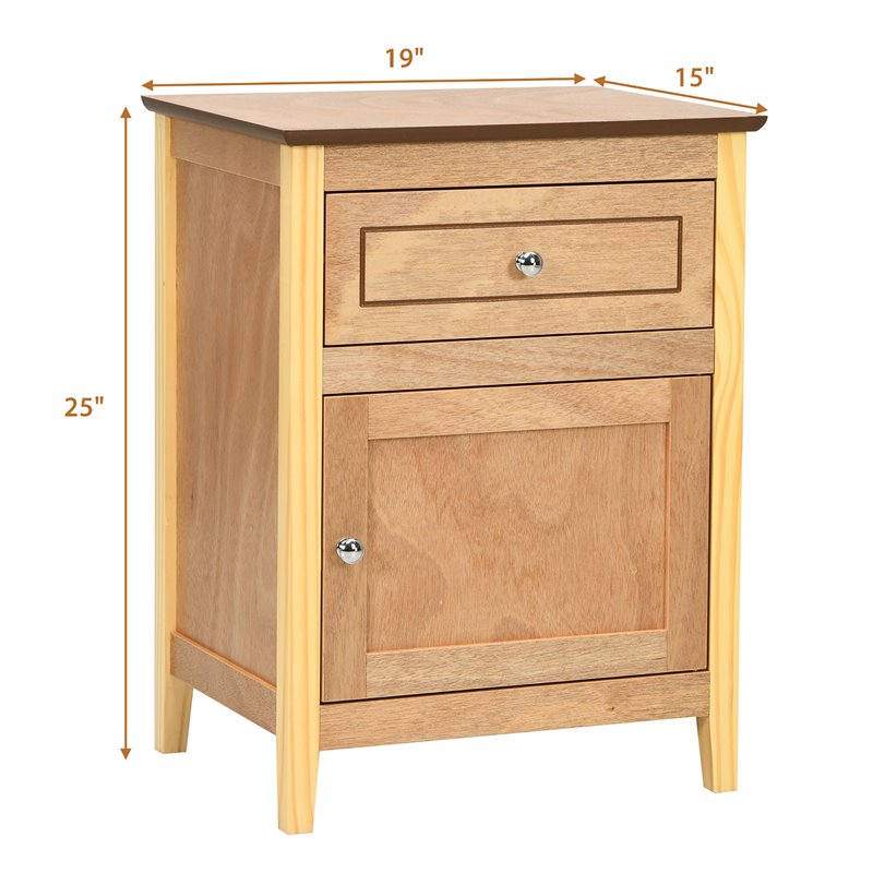 Costway 2-tier Contemporary MDF and Pine Wood Nightstands in Natural (Set of 2)