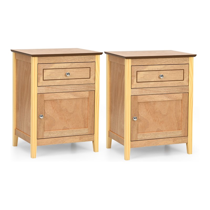Costway 2-tier Contemporary MDF and Pine Wood Nightstands in Natural (Set of 2)