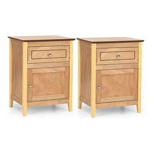 Costway 2-tier Contemporary MDF and Pine Wood Nightstands in Natural (Set of 2)