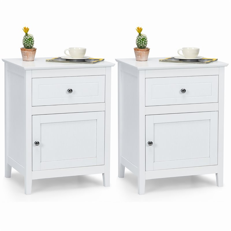 Costway 2-tier Contemporary MDF and Pine Wood Nightstands in White (Set of 2)