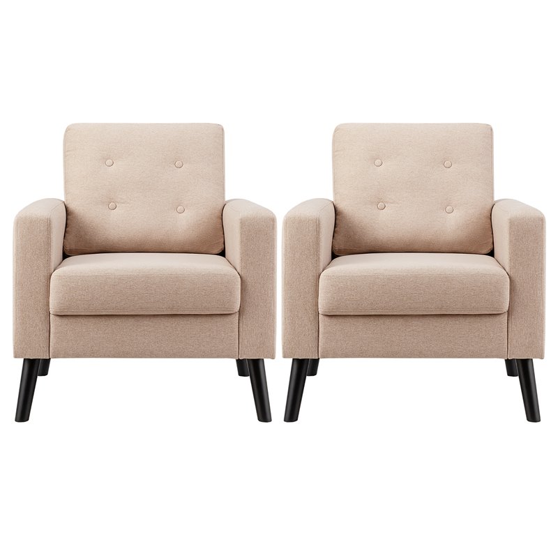 Costway Tufted Upholstered Fabric Modern Accent Armchair in Beige (Set of 2)