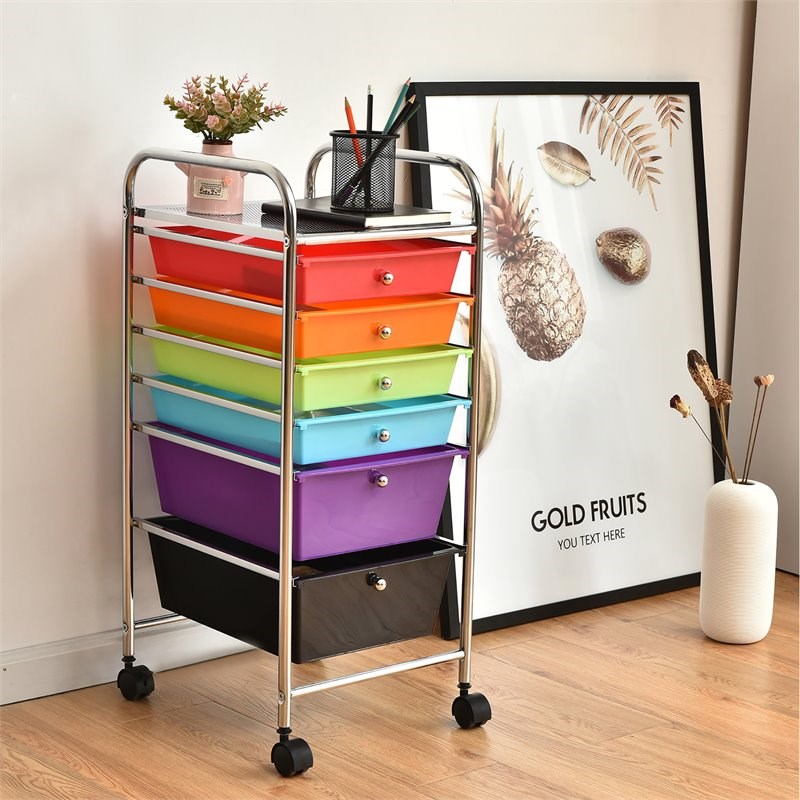 Costway Metal Scrapbook Paper Rolling Storage Cart with 6 Drawers in Multi-Color