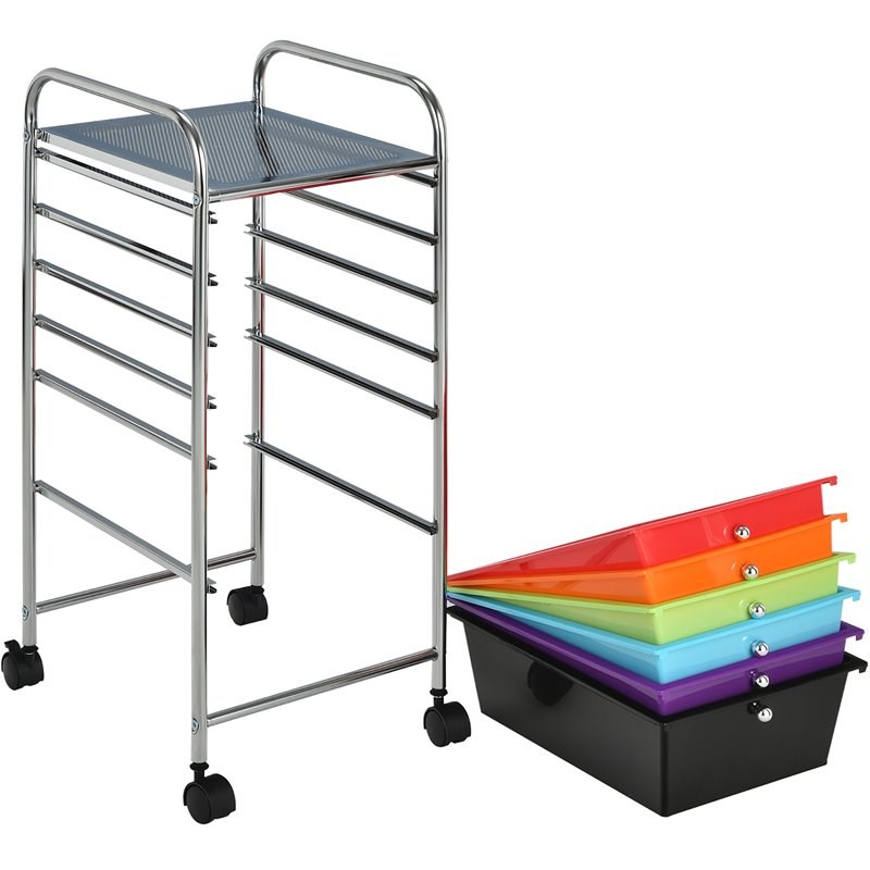 Costway Metal Scrapbook Paper Rolling Storage Cart with 6 Drawers in Multi-Color