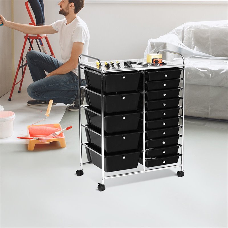 Costway Scrapbook Paper Rolling Storage Cart with 15 Drawers in Black