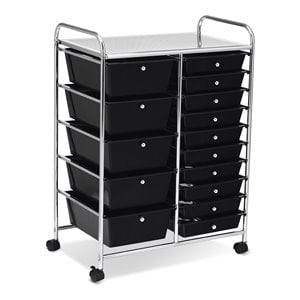 Costway Scrapbook Paper Rolling Storage Cart with 15 Drawers in Black