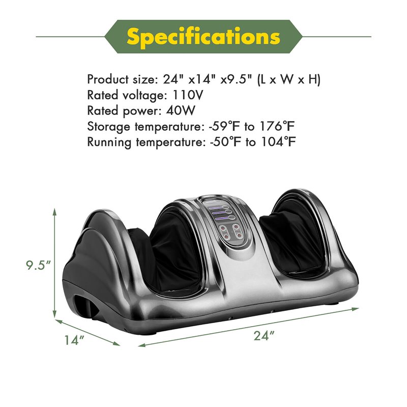 Costway ABS and Fabric Shiatsu Foot Massager with Remote Control in Gray