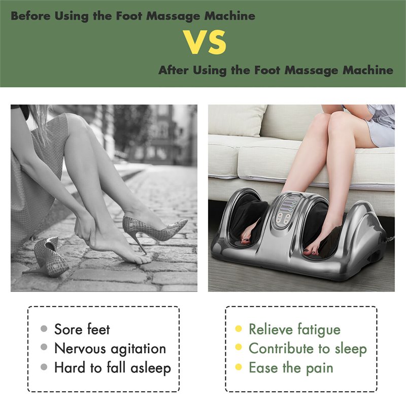 Costway ABS and Fabric Shiatsu Foot Massager with Remote Control in Gray