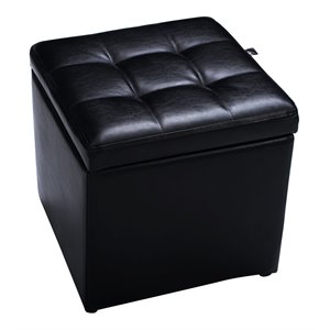 Costway 16&quot Polyurethane Cube Ottoman with Hinge Top in Black