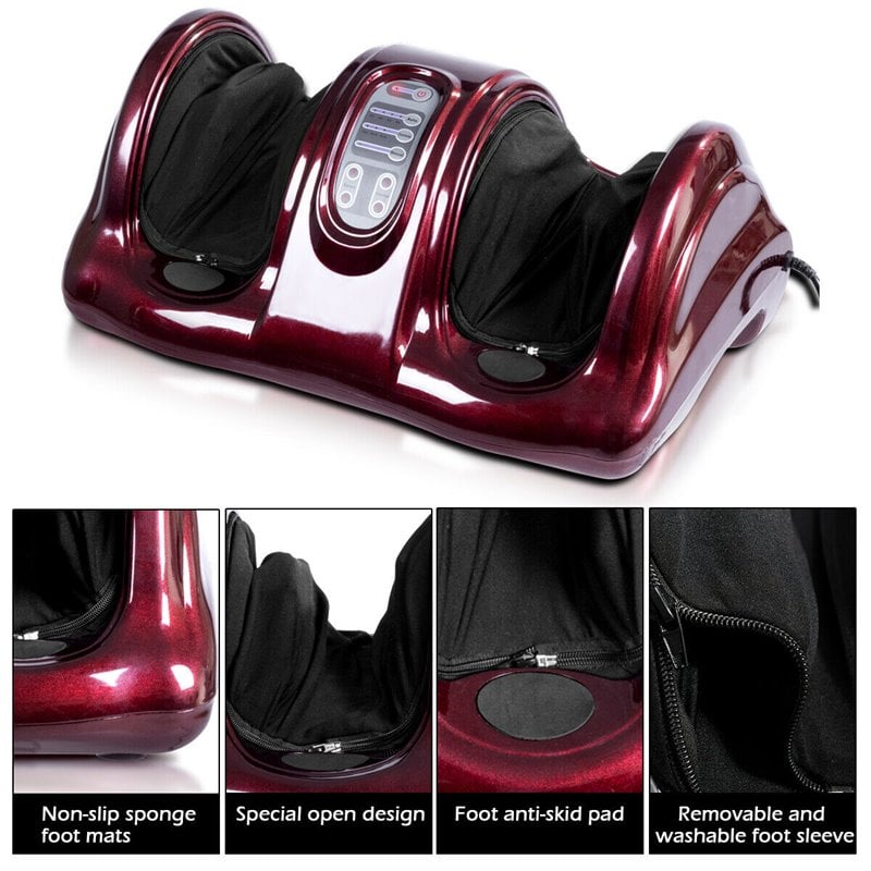 Costway ABS and Fabric Shiatsu Foot Massager with Remote Control in Burgundy Red