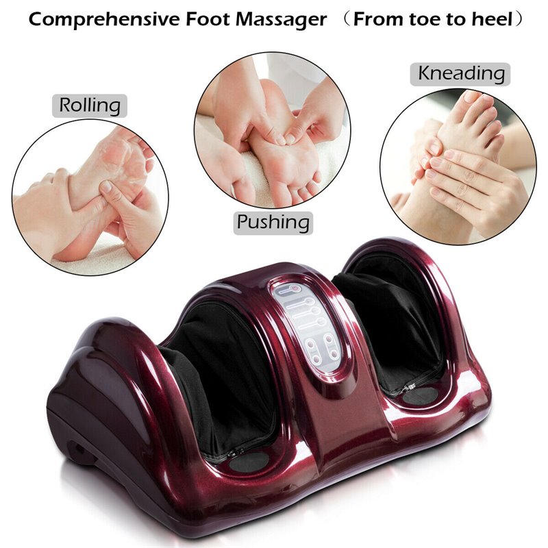 Costway ABS and Fabric Shiatsu Foot Massager with Remote Control in Burgundy Red