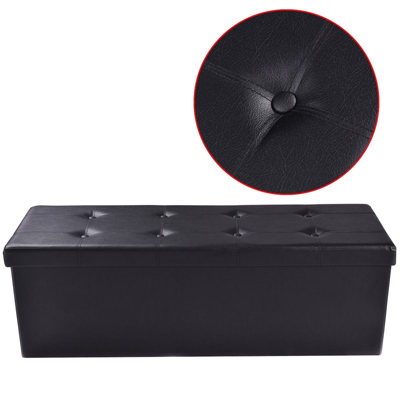 Costway 45'' Contemporary Leather Storage Seat Footstools in Black