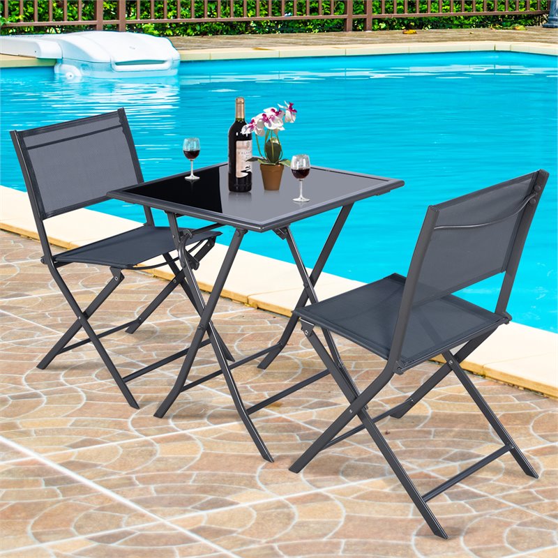 Costway 3 Pieces Metal Outdoor Patio Bistro Set for Garden Backyard in Gray