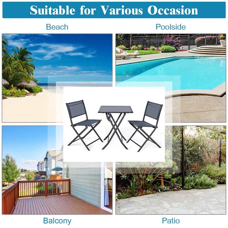 Costway 3 Pieces Metal Outdoor Patio Bistro Set for Garden Backyard in Gray