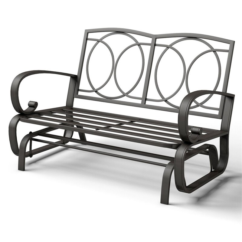 Costway Steel Metal Outdoor Patio Rocking Bench with Cushion Seat in Black