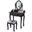 Costway MDF and Sponge Vanity Table Set with Dressing Table and Stool in Black