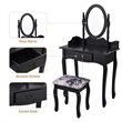 Costway MDF and Sponge Vanity Table Set with Dressing Table and Stool in Black