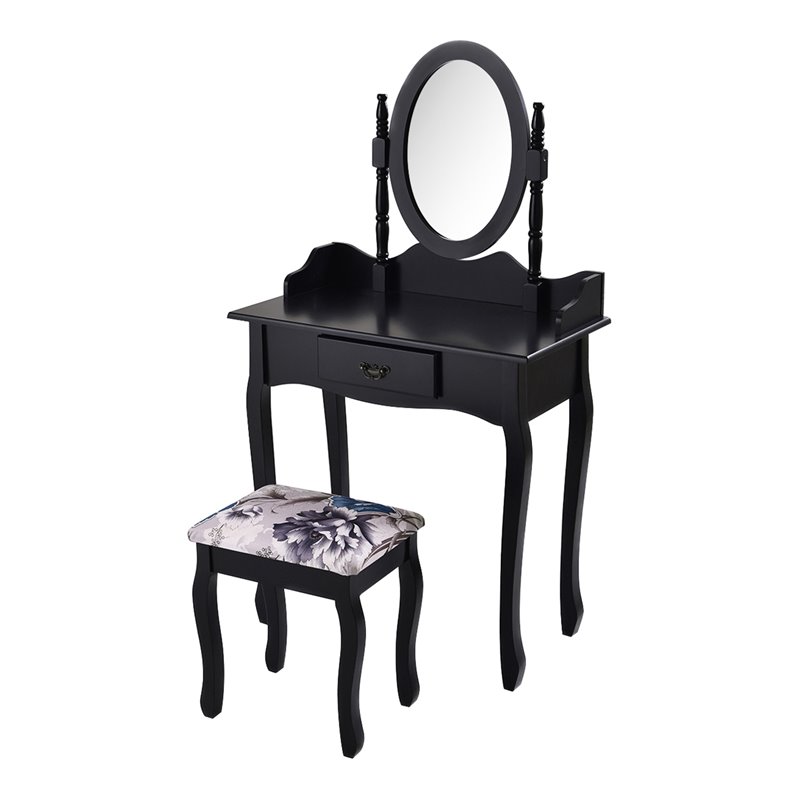 Costway MDF and Sponge Vanity Table Set with Dressing Table and Stool in Black