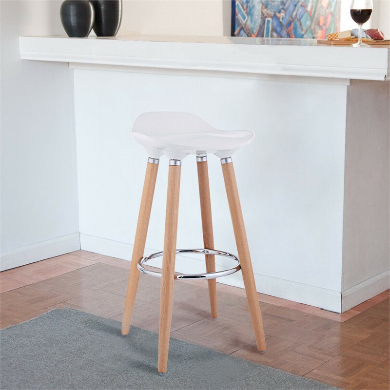 Costway ABS and Beech Wood Breakfast Bar Stools in White (Set of 2)