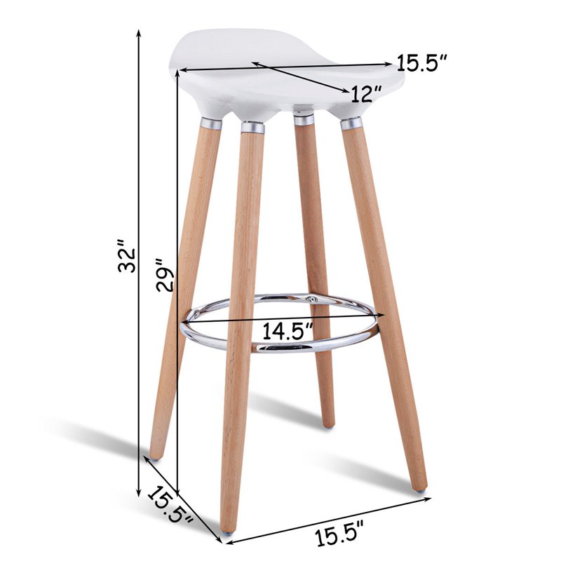 Costway ABS and Beech Wood Breakfast Bar Stools in White (Set of 2)