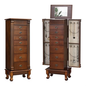 Costway MDF and Glass Jewelry Cabinet with 2 Swing-out Doors in Brown