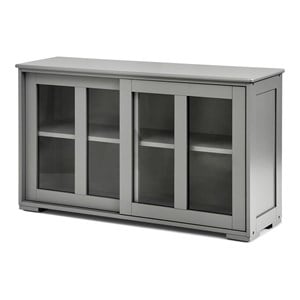 Costway MDF and Glass Kitchen Storage Cabinet with Sliding Door in Gray