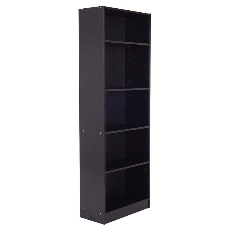 Costway 5-tier Contemporary Particle Board Bookcase Cabinet in Black