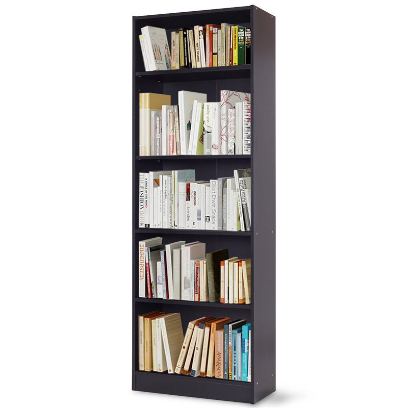 Costway 5-tier Contemporary Particle Board Bookcase Cabinet in Black