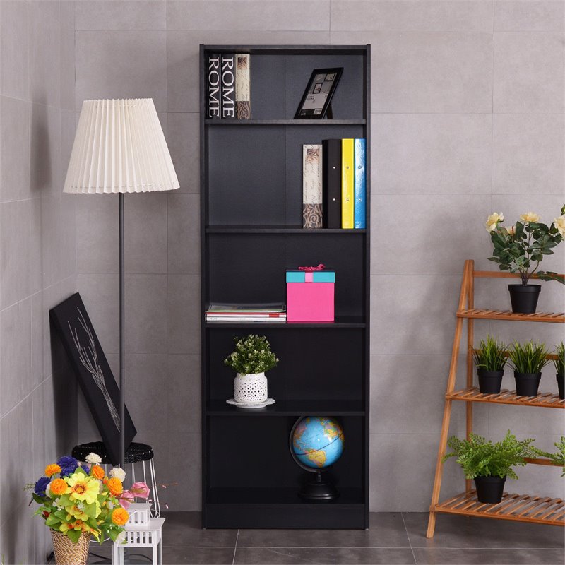 Costway 5-tier Contemporary Particle Board Bookcase Cabinet in Black