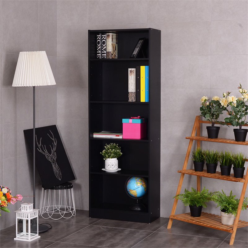 Costway 5-tier Contemporary Particle Board Bookcase Cabinet in Black