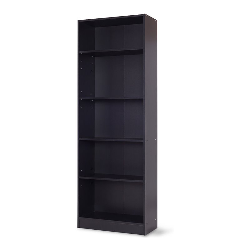 Costway 5-tier Contemporary Particle Board Bookcase Cabinet in Black