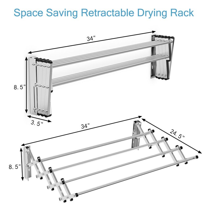 Costway Contemporary Rattan and Iron Wall Mount Expandable Towel Rack in Silver
