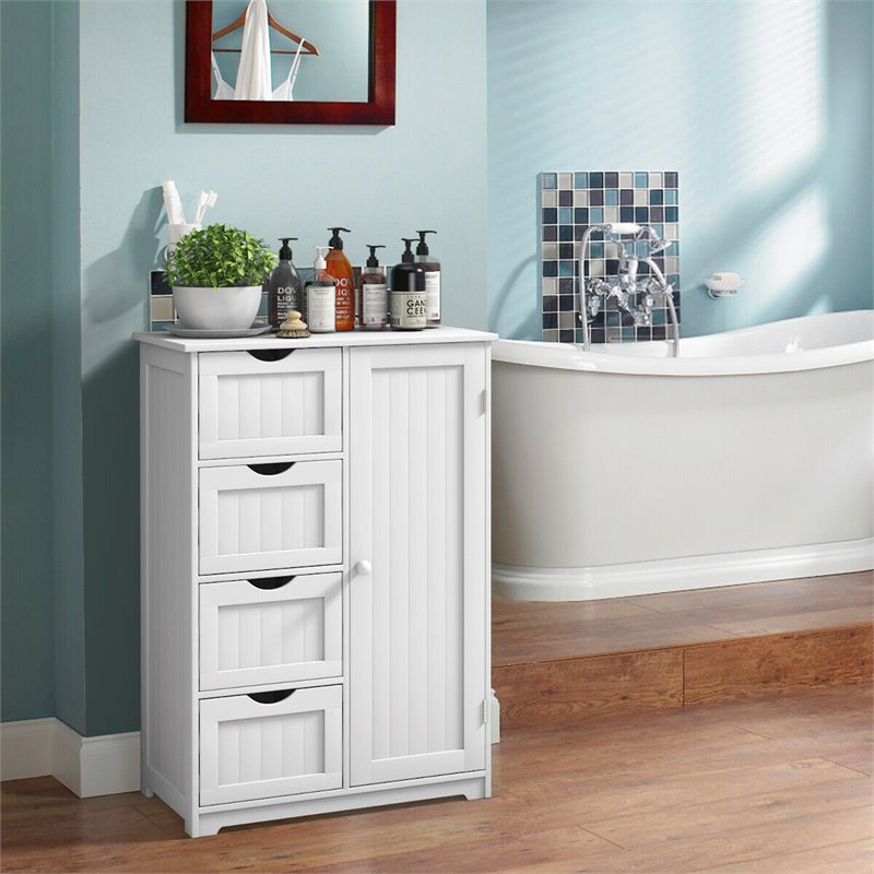 Costway 4-drawer MDF Board Free Standing Storage Cabinet with 2 Shelves in White