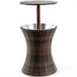 Costway Contemporary Iron and Rattan Height Adjustable Cool Bar Table in Brown