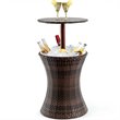 Costway Contemporary Iron and Rattan Height Adjustable Cool Bar Table in Brown
