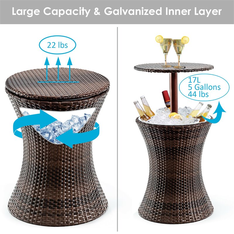 Costway Contemporary Iron and Rattan Height Adjustable Cool Bar Table in Brown
