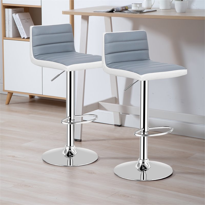 Costway PU Leather Adjustable Bar Stools in Gray/White (Set of 2)