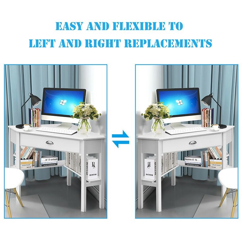 Costway Contemporary MDF and Pine Wood Corner Computer Desk in White