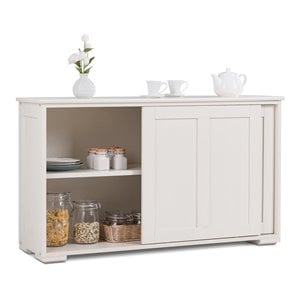 Costway MDF Kitchen Storage Cabinet with Sliding Door in White