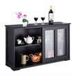 Costway MDF and Glass Kitchen Storage Cabinet with Sliding Door in Black