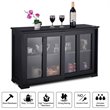 Costway MDF and Glass Kitchen Storage Cabinet with Sliding Door in Black