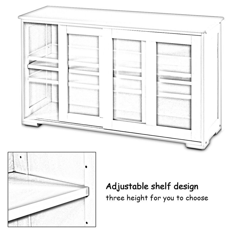 Costway MDF and Glass Kitchen Storage Cabinet with Sliding Door in Black