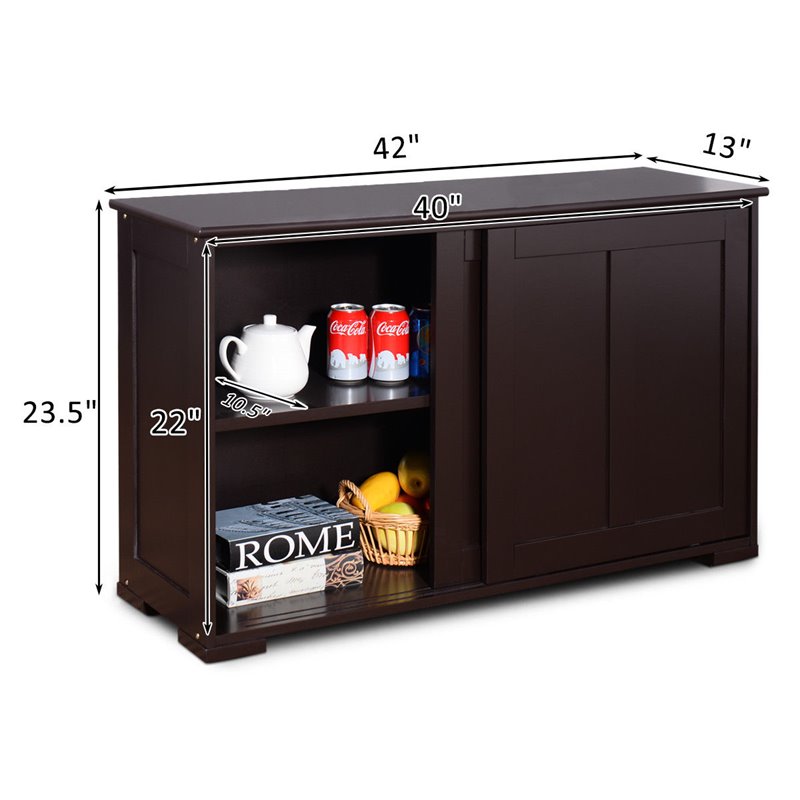 Costway MDF Kitchen Storage Cabinet with Sliding Door in Brown
