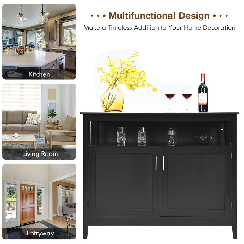 Costway MDF and Pine Kitchen Storage Cabinet with 2 Doors in Black