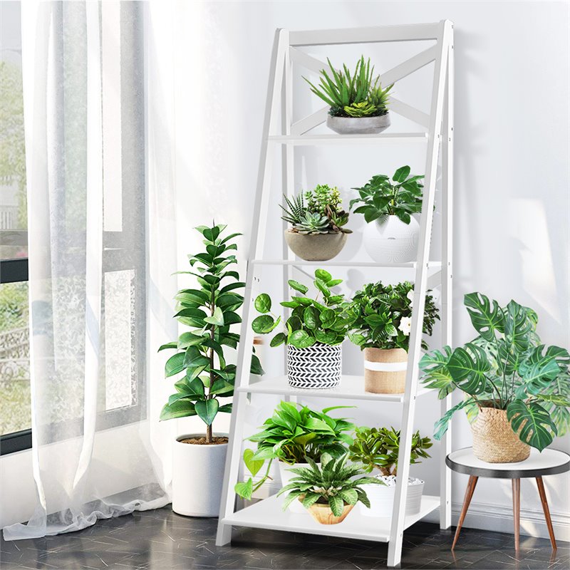 Costway 4-Tier Contemporary MDF Board Multifunctional Ladder Shelf in White