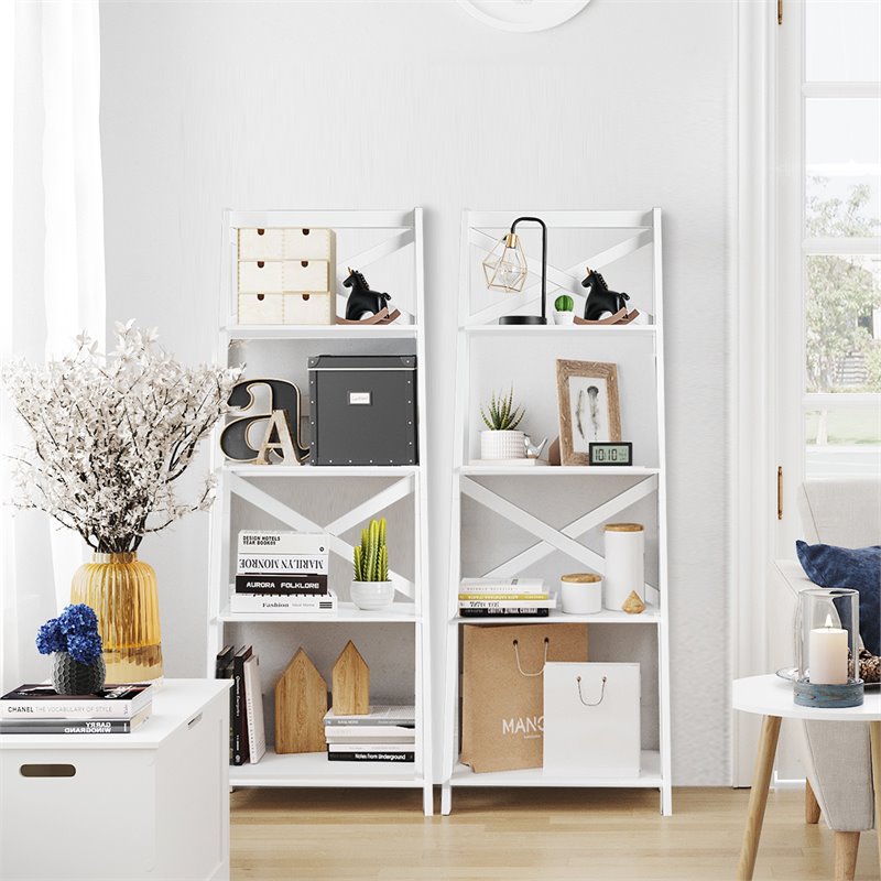 Costway 4-Tier Contemporary MDF Board Multifunctional Ladder Shelf in White