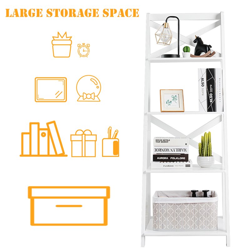 Costway 4-Tier Contemporary MDF Board Multifunctional Ladder Shelf in White