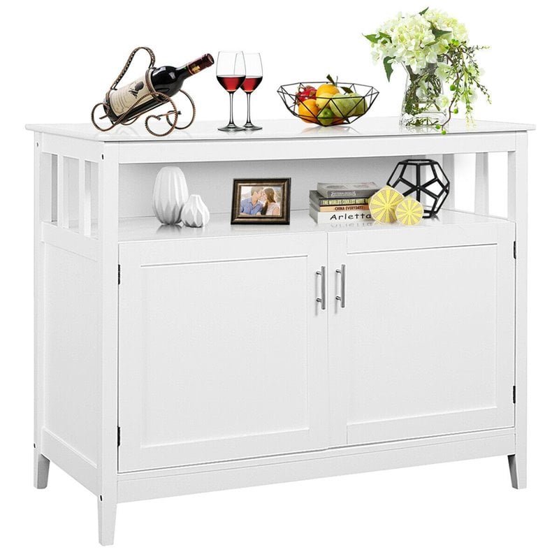Costway MDF and Pine Kitchen Storage Cabinet with 2 Doors in White