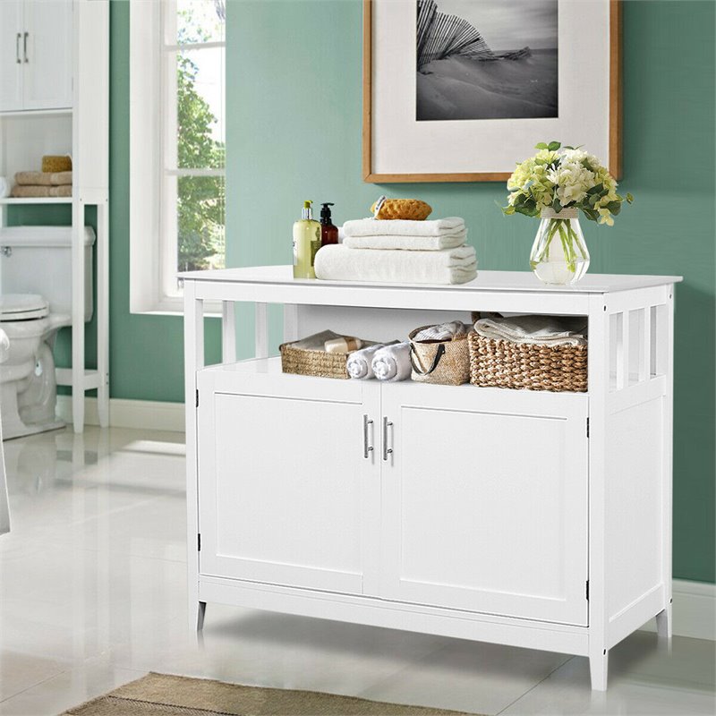 Costway MDF and Pine Kitchen Storage Cabinet with 2 Doors in White